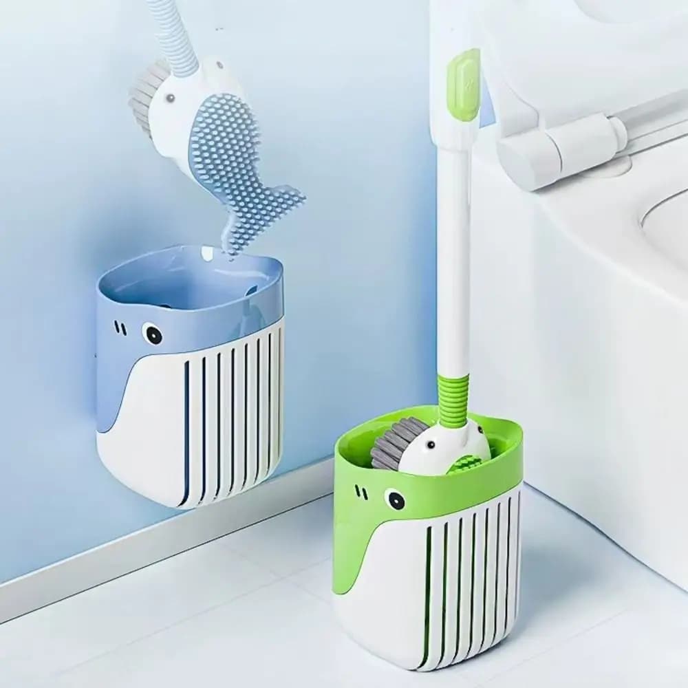 Set di Spazzole per WC in Silicone con Foro per Appendere, Antiscivolo, Durevole, con Supporto da Parete per la Pulizia del Bagno