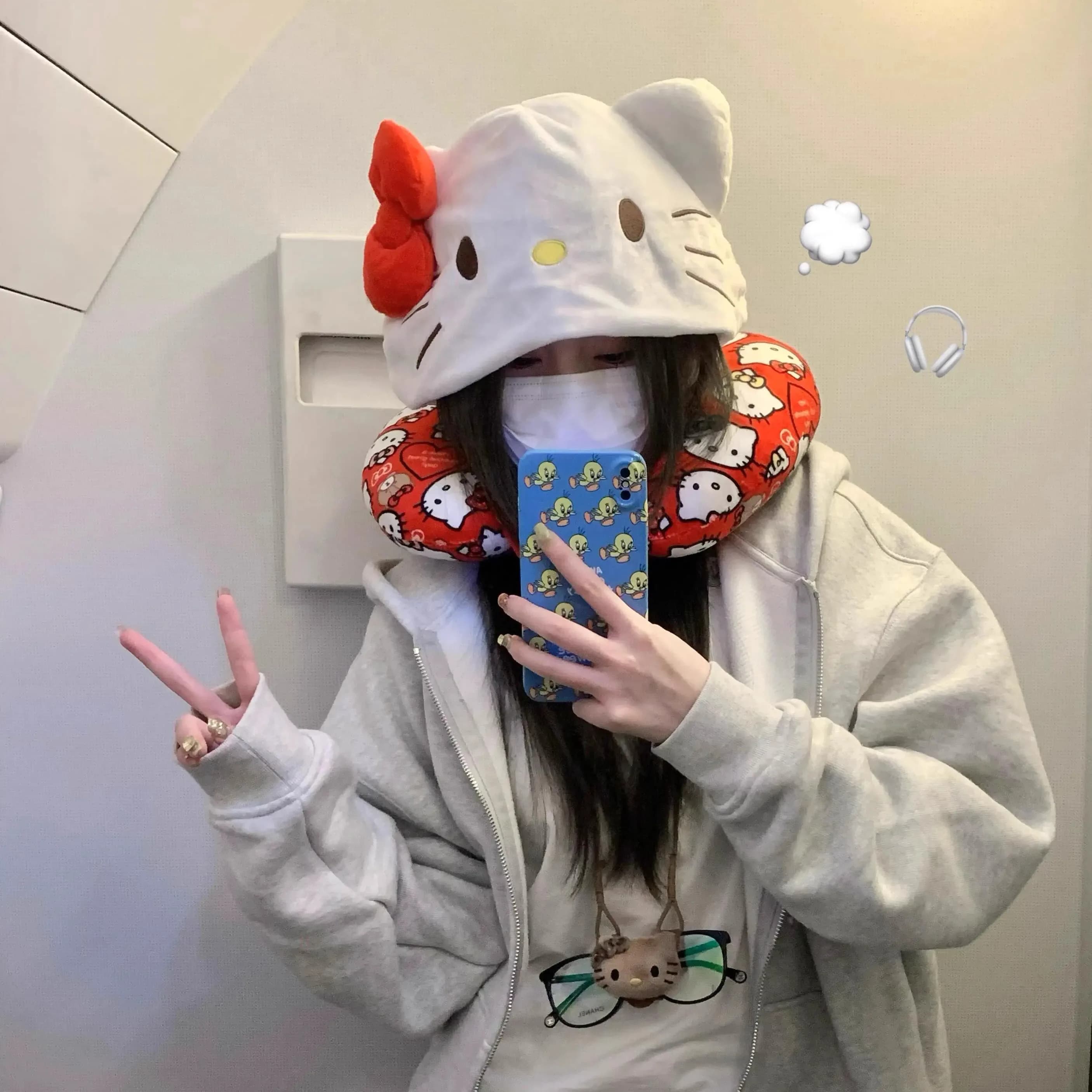 Hello Kitty Cuscino per il collo a forma di U Morbido cuscino da viaggio per aereo Auto Ufficio Pisolino Simpatico cuscino di supporto in peluche Decorazioni per la casa Kawaii