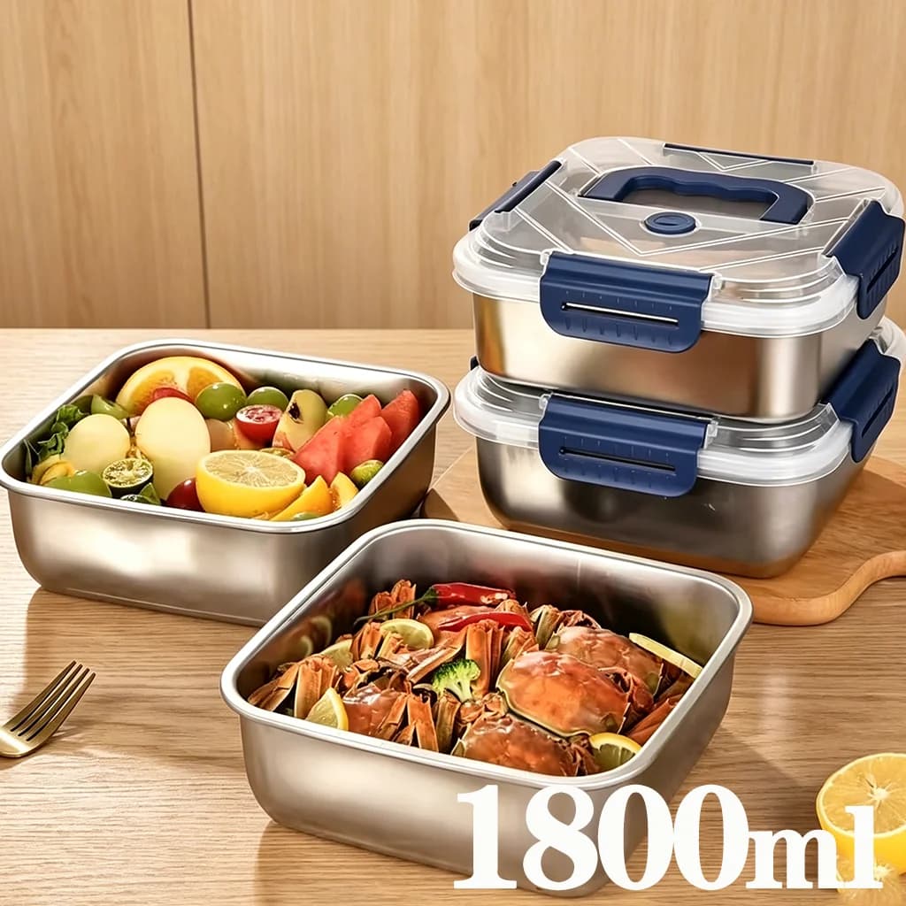 Stainless Steel Meal Prep Container with Lid Airtight Bento Lunch Box Portable Fridge Storage for Office Kitchen Picnic