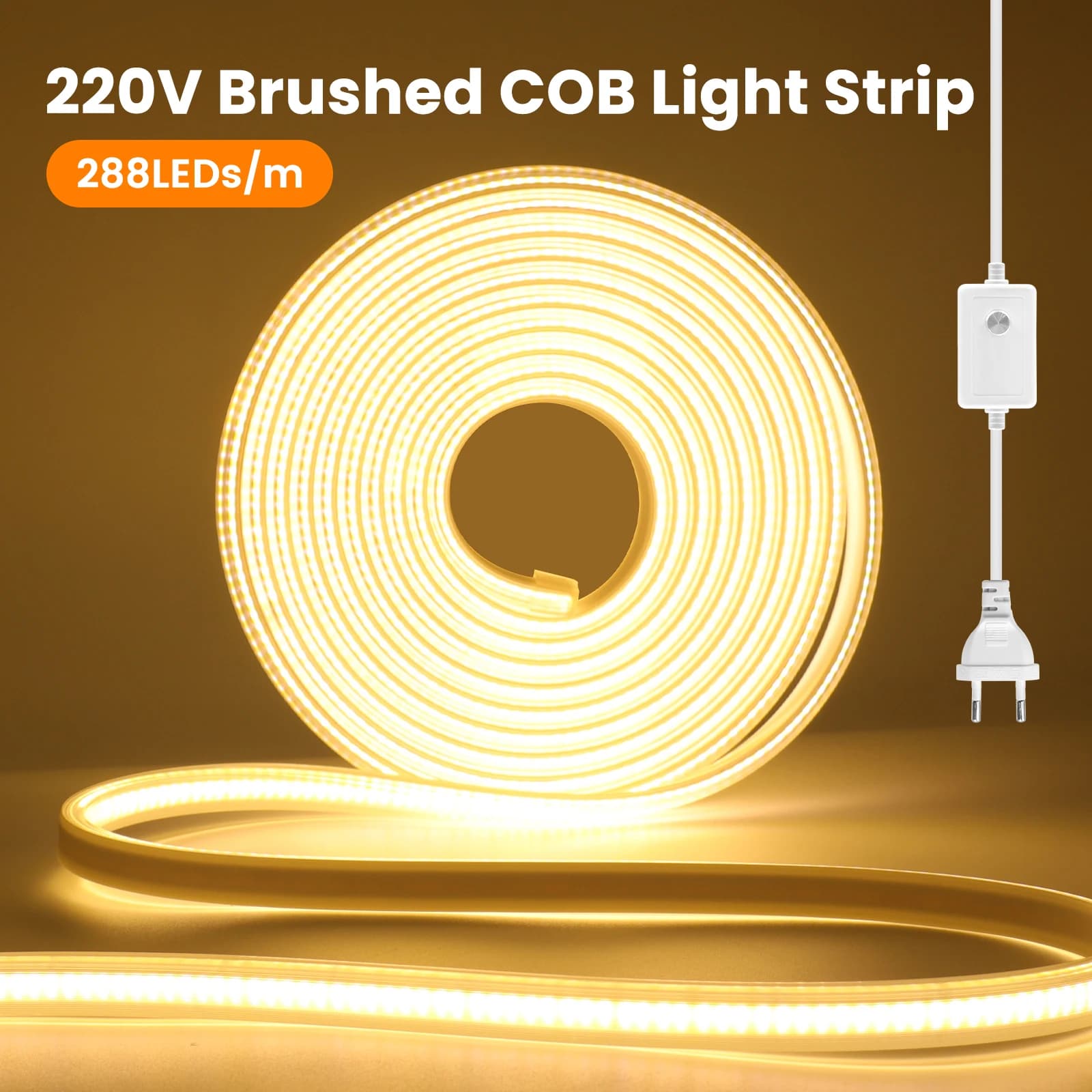 Striscia al neon LED COB 220V con interruttore ON/OFF/regolatore/spina di alimentazione 288 LED/M Nastro flessibile IP67 per illuminazione del giardino domestico