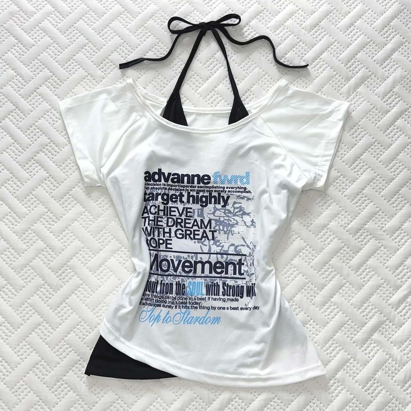 Y2k Estetica Sottile Crop Top Donna Grunge Stampa Harajuku Casual Sexy Tee Estate Falso in Due Pezzi Halter Fasciatura Vintage T-shirt