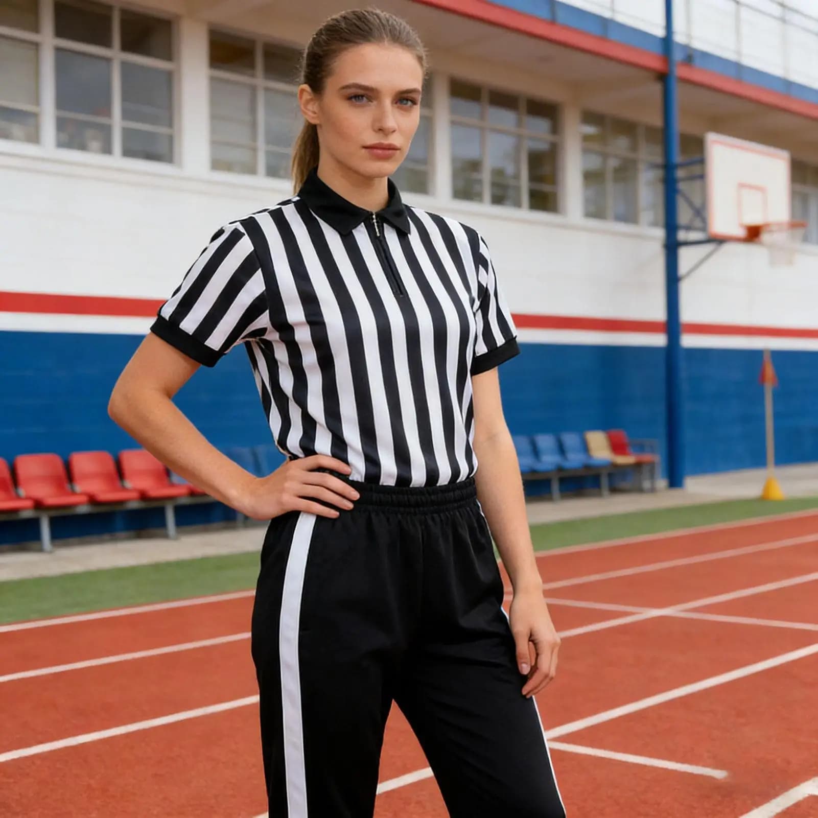 White and Black Waist Mesh, Short Sleeve, V-neck, with Pants, Multisport Official Costume for Football and Basketball