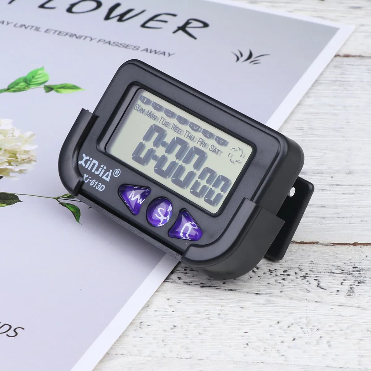 Orologio digitale elettronico per auto Secondo cronografo con display LCD Nero (con 1 pulsante) Sveglia per auto