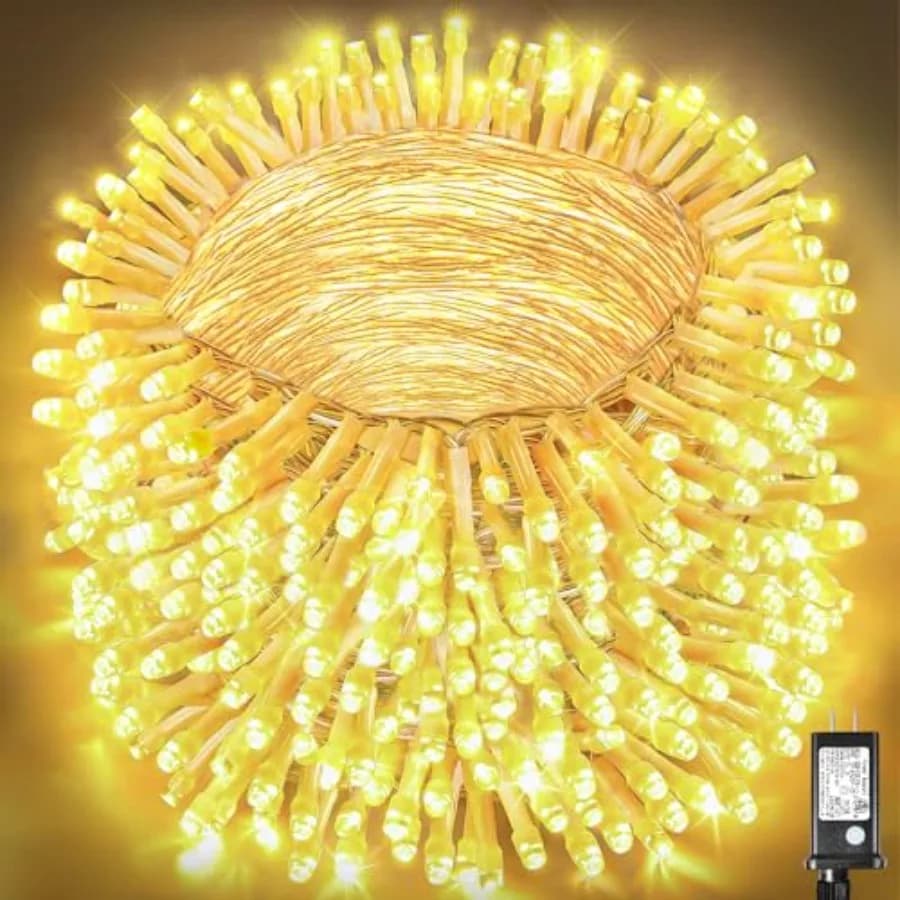 Luci di Natale a LED da 100m (328 piedi) per Esterni, Impermeabili, con Cavo Trasparente per Interni, 8 Modalità, Effetto Scintillante, con Spina, Luci Fatate