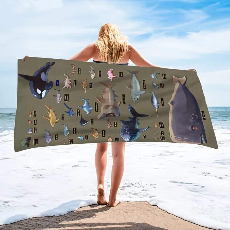 Asciugamano da spiaggia con motivo squalo, 1 pezzo, adatto per spiaggia, piscina, bagno, viaggi in campeggio, yoga, fitness, multiuso