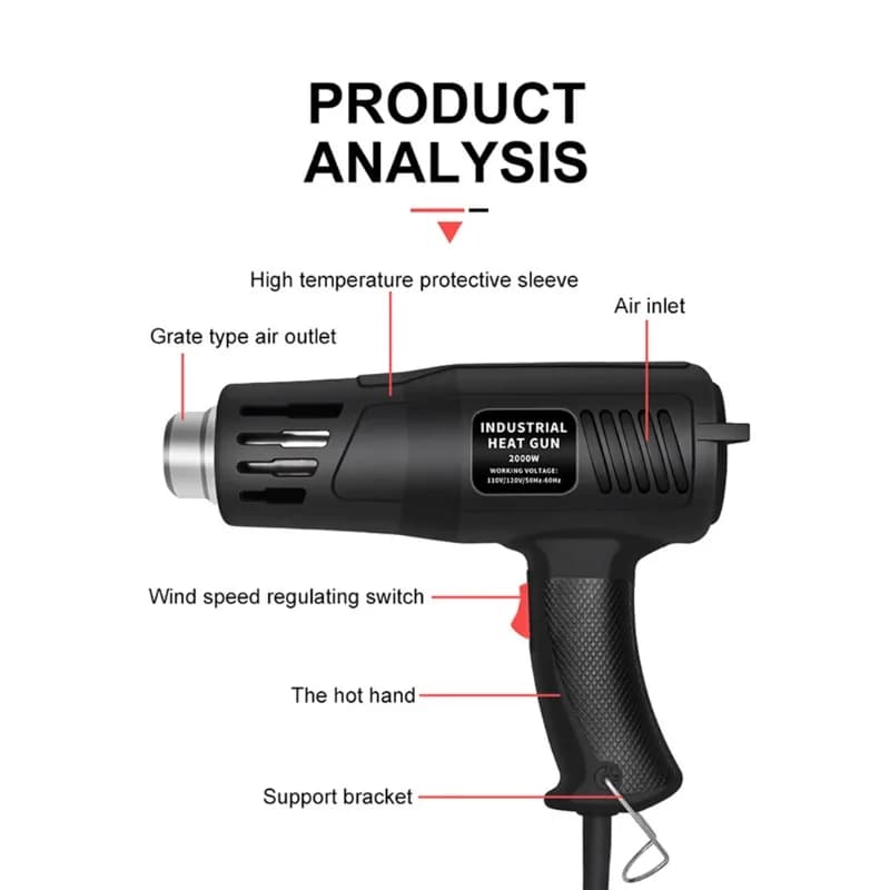 New! For 2000W Automobile Film Baking Gun Tool Hot Air Gun High Power Temperature Regulating Industrial Electric Heat Gun