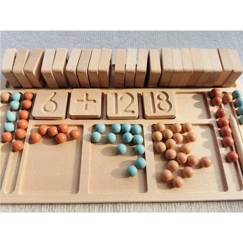 Bambini in legno giocattolo Montessori vassoio educativo per l'apprendimento della matematica blocchi di sottrazione di addizione digitale con perline di legno