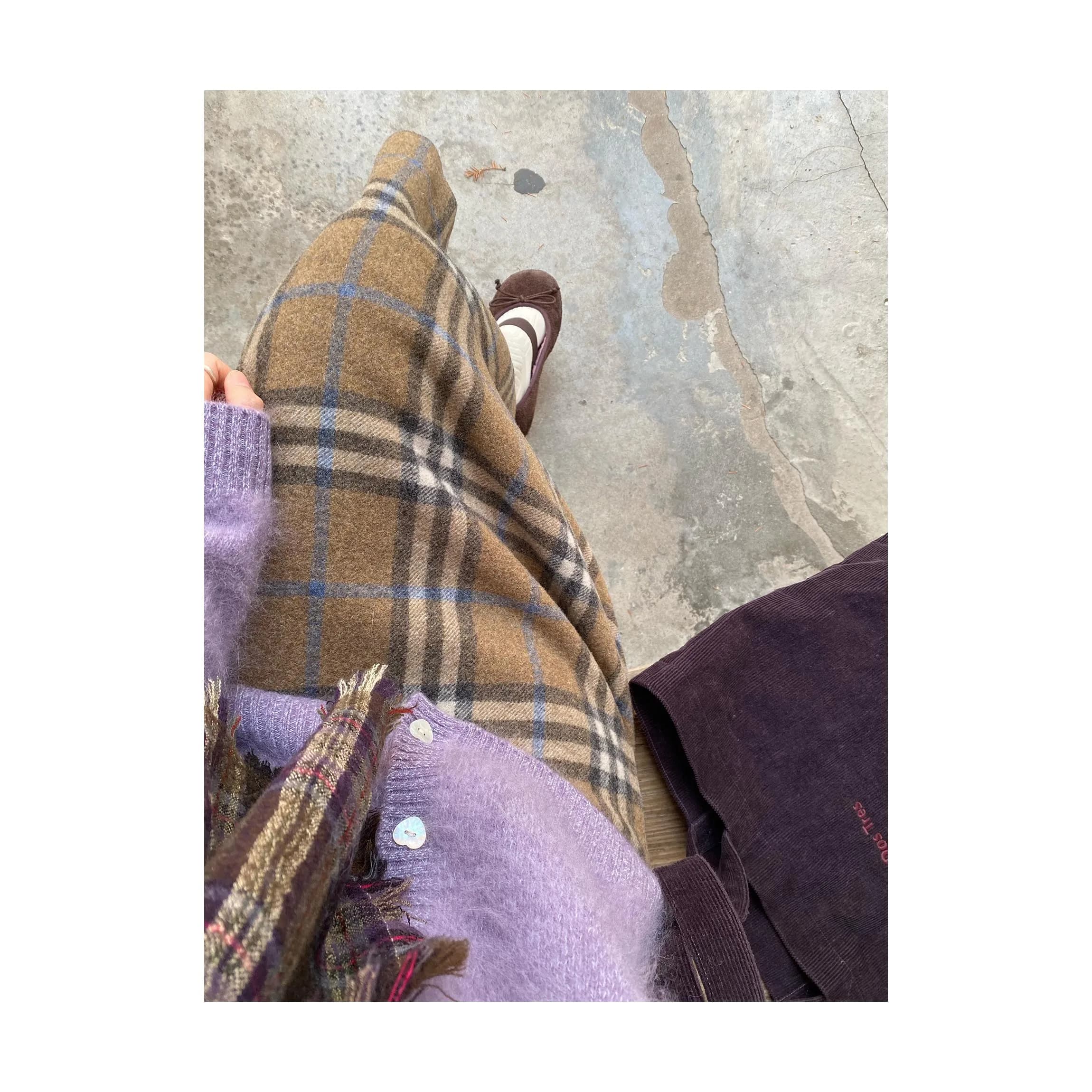 Gonna Midi Classica a Quadri con Vita Elastica e Orlo Asimmetrico, a Righe Blu, Taglio Dritto a H, Collezione Invernale, Gonna in Lana da Donna