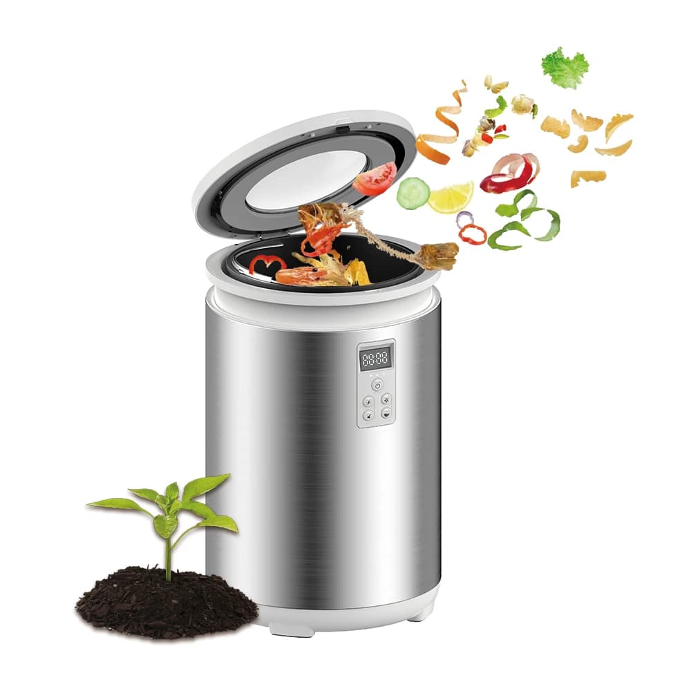4.5-Liter Electric Kitchen Food Waste Disposer Compost Recycling Machine Odorless Waste Bin LED Display Stainless Household