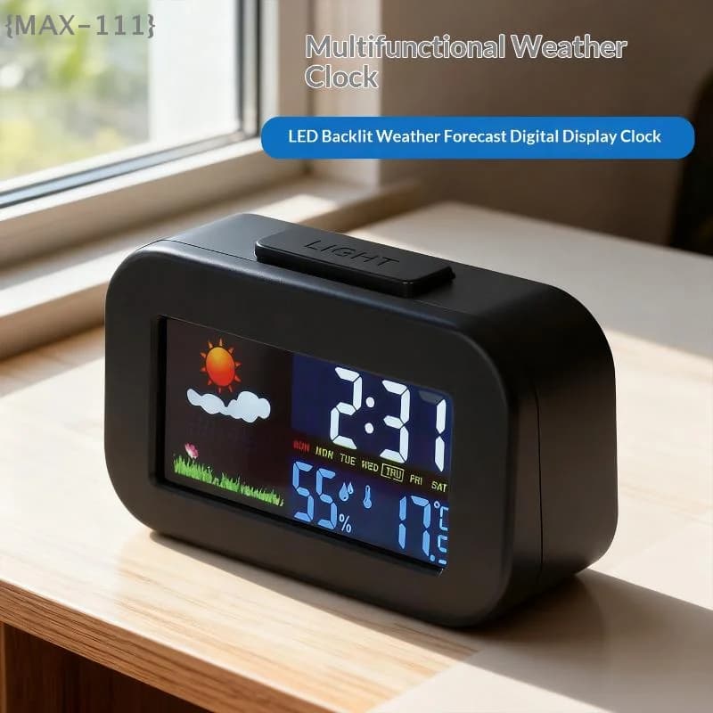 【F-MAX111】Stazione Meteo con Display a Colori - Orologio con Monitoraggio Temperatura e Umidità, Retroilluminato, per Bambini, Adolescenti, Camera da Letto, Dormitorio, Scrivania, Strumento Decorativo