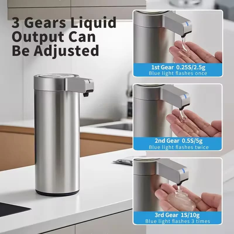 Dispenser automatico di sapone con sensore da 270 ml, elettrico intelligente senza contatto per lavello da cucina, disinfettante per le mani/lavaggio del corpo, acciaio inossidabile 304