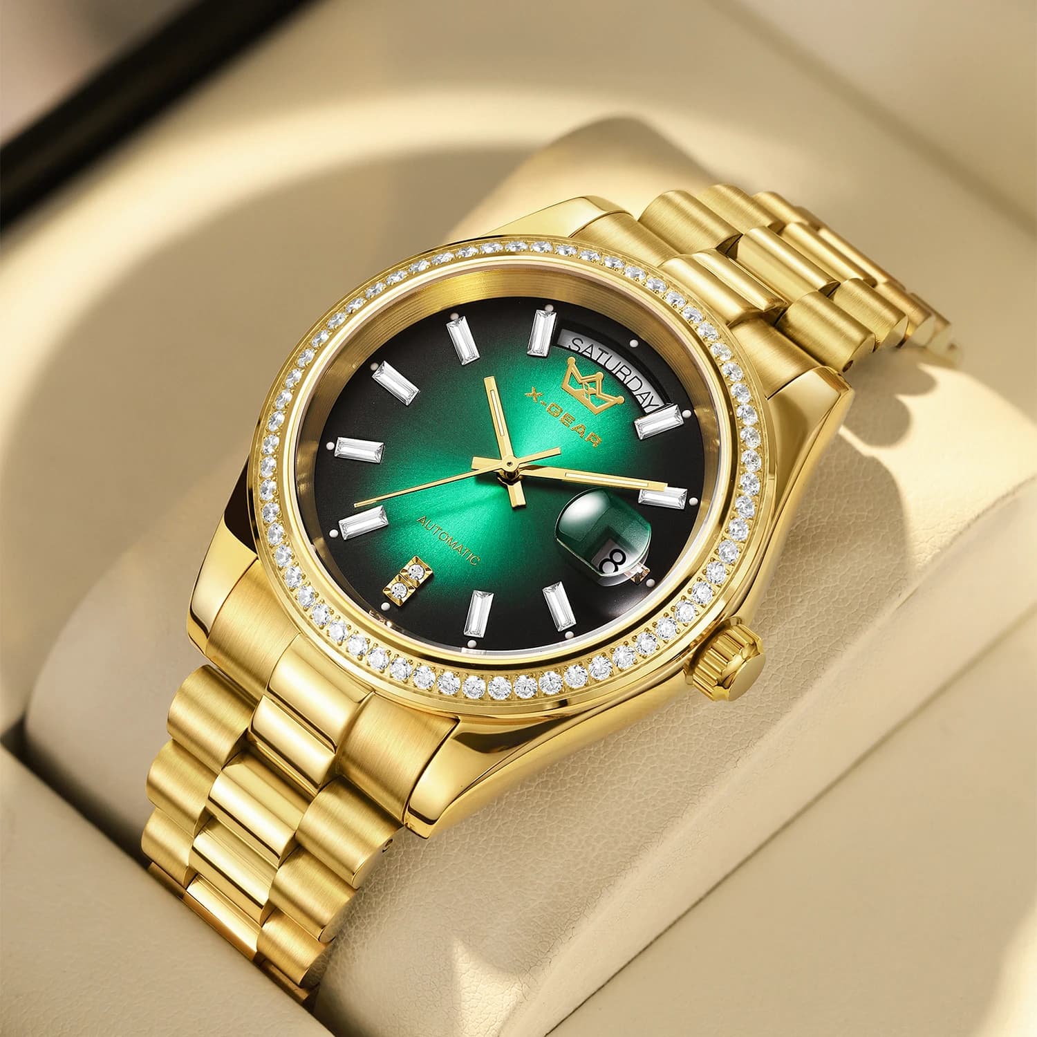 X-GEAR Men's Luxury Watches Mechanical Watch Luminous Weekly Date Display Stainless Steel Strap