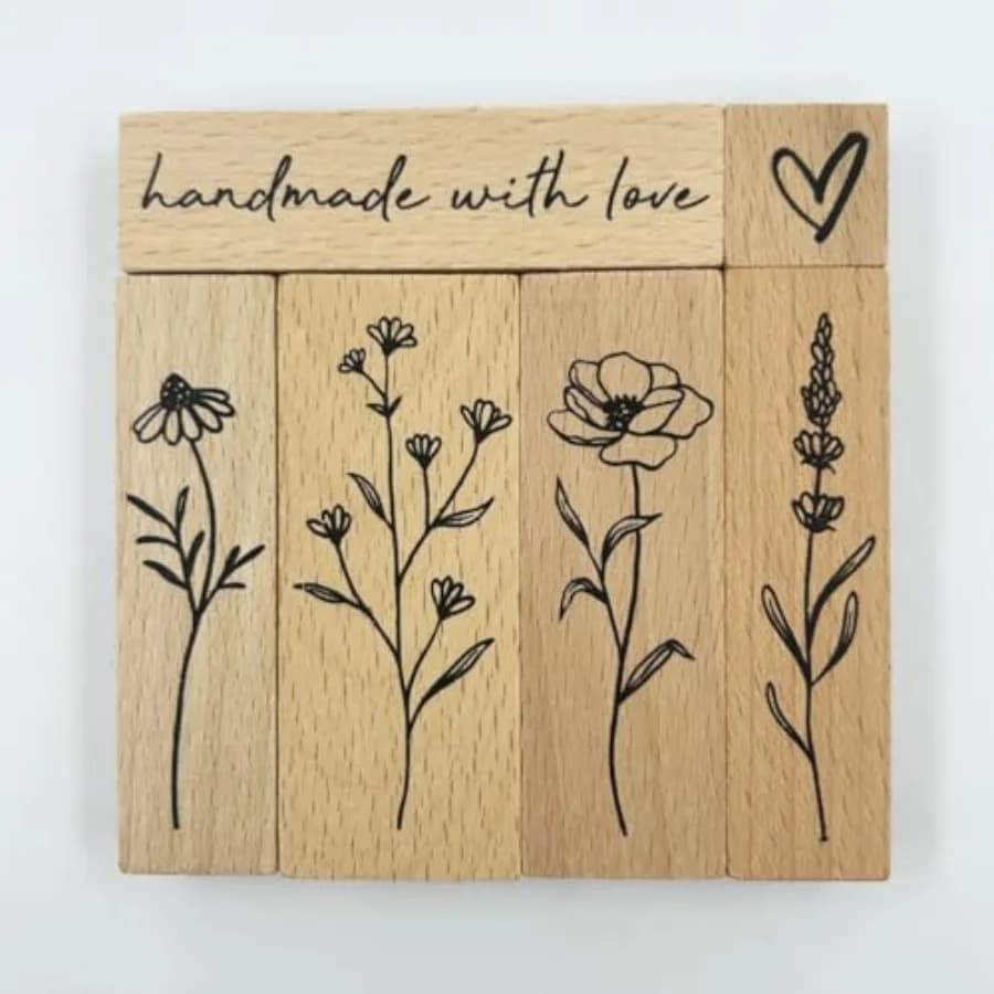 6Pcs Vintage Wood Rubber Stamp Plant and Flower Retro Decorative Mounted Wooden Rubber Stamp Set for DIY Art and Craft Journals