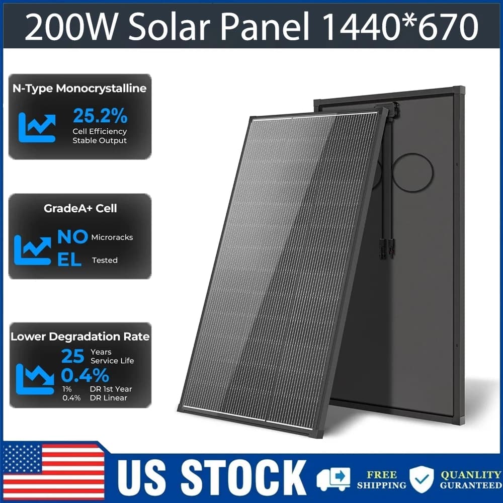 AeternaSol 400W Solar Panel (2×200W) 18V N-Type Monocrystalline 18BB PV Module for Roof RV Boat Off-Grid Power System