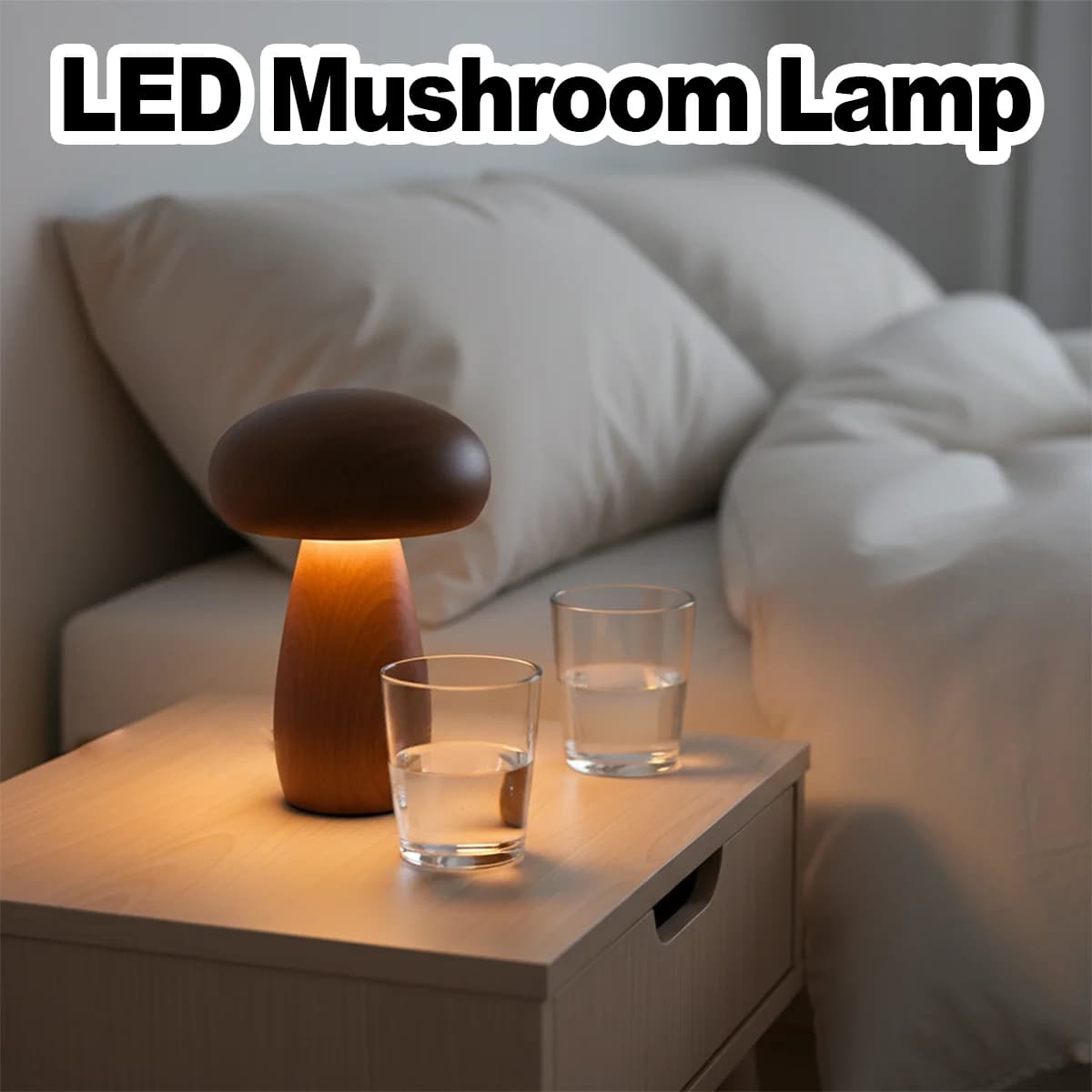 Lampada da tavolo a LED ricaricabile a fungo Luce notturna creativa per camera da letto Lampada da comodino portatile in legno dimmerabile con tocco dimmerabile