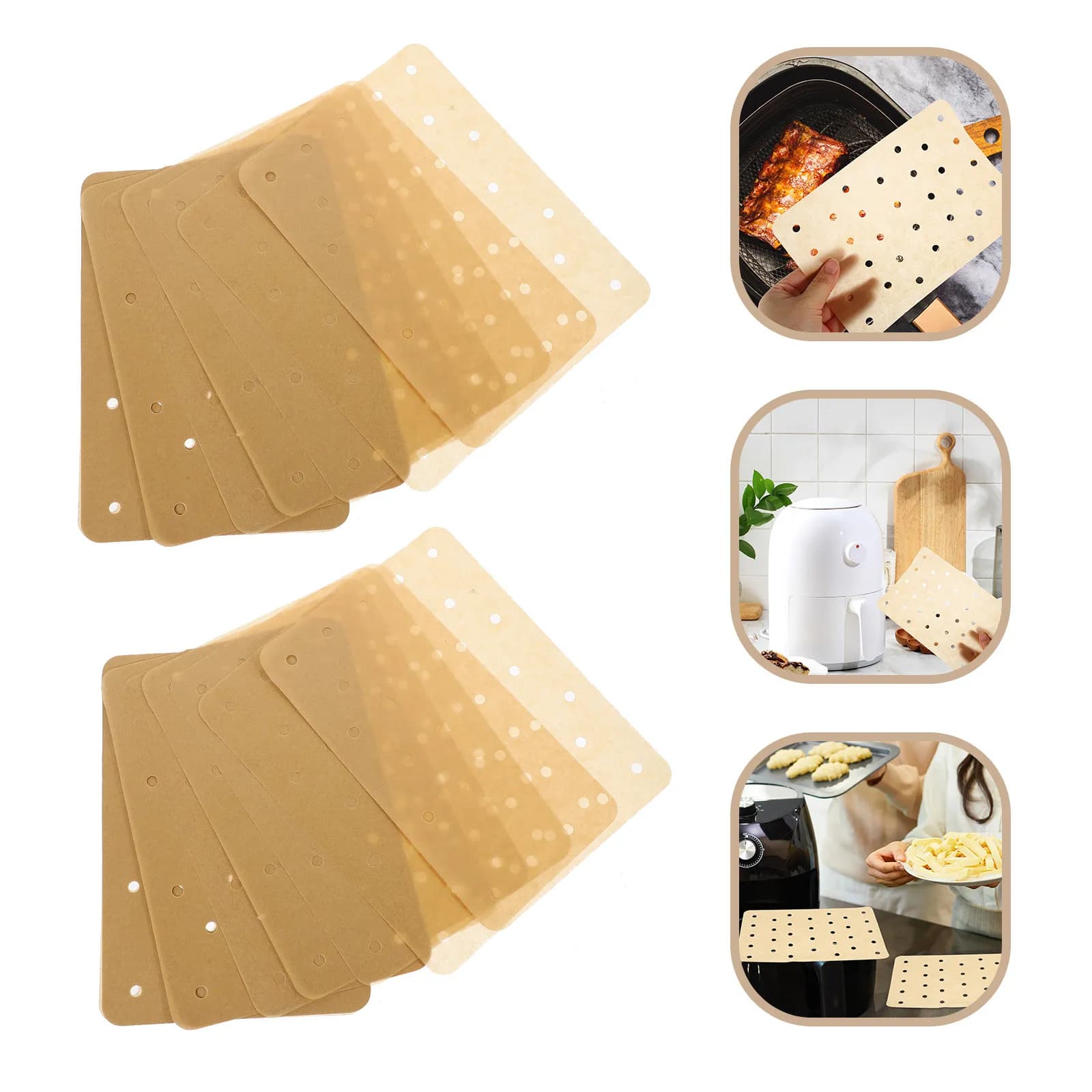 100 Paper sheets Perforated Oven Rectangular for Air Fryer, Oven, Microwave, Non-stick, Heat Resistant, Use and Drop
