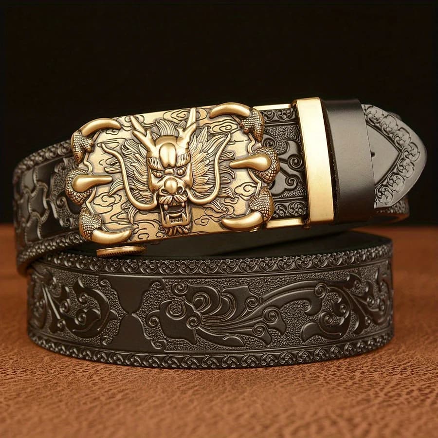 Mens Belt for Women Fashion Retro Western Cowboy Buckle Embossed Floral Genuine Leather Belt - Alloy Buckle Belt - Stylish, Durable Adjustable Business Casual Formal Belt