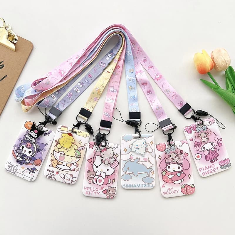 Porta Badge Sanrio Kuromi Hello Kitty con Cordino Lungo e Custodia Protettiva per Tessere di Accesso, Studenti e Pendolari