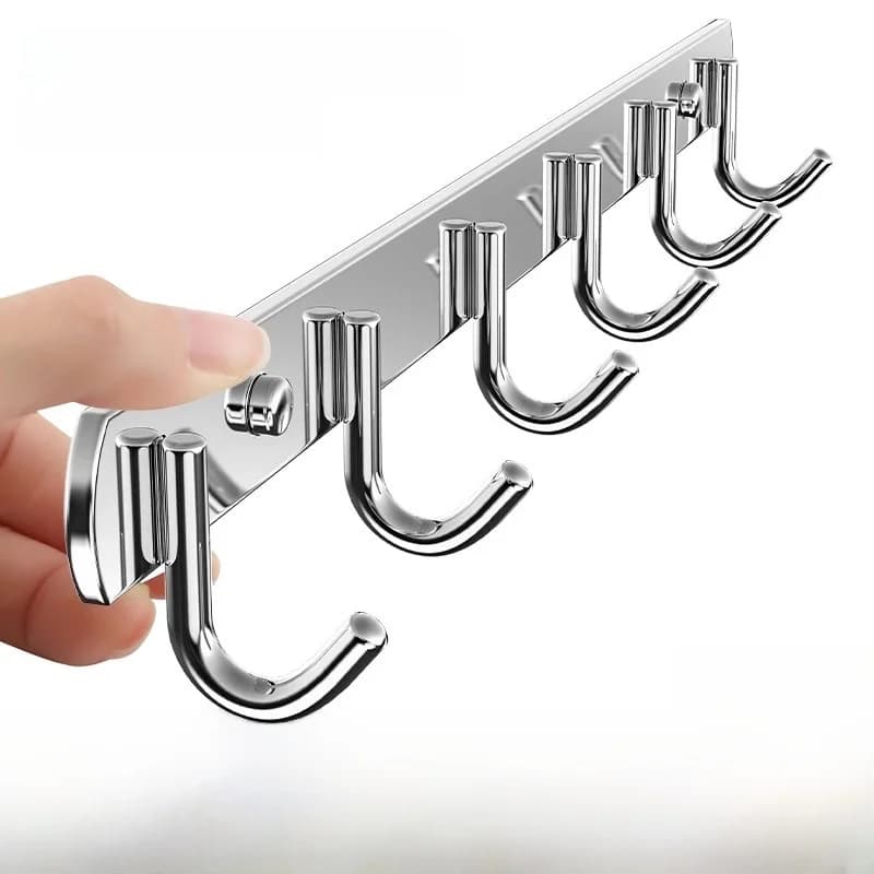 Strong Adhesive 304 Stainless Steel Clothes Hook No Drilling Kitchen Bathroom One Row Hook Powerful Glue Clothes Hanger