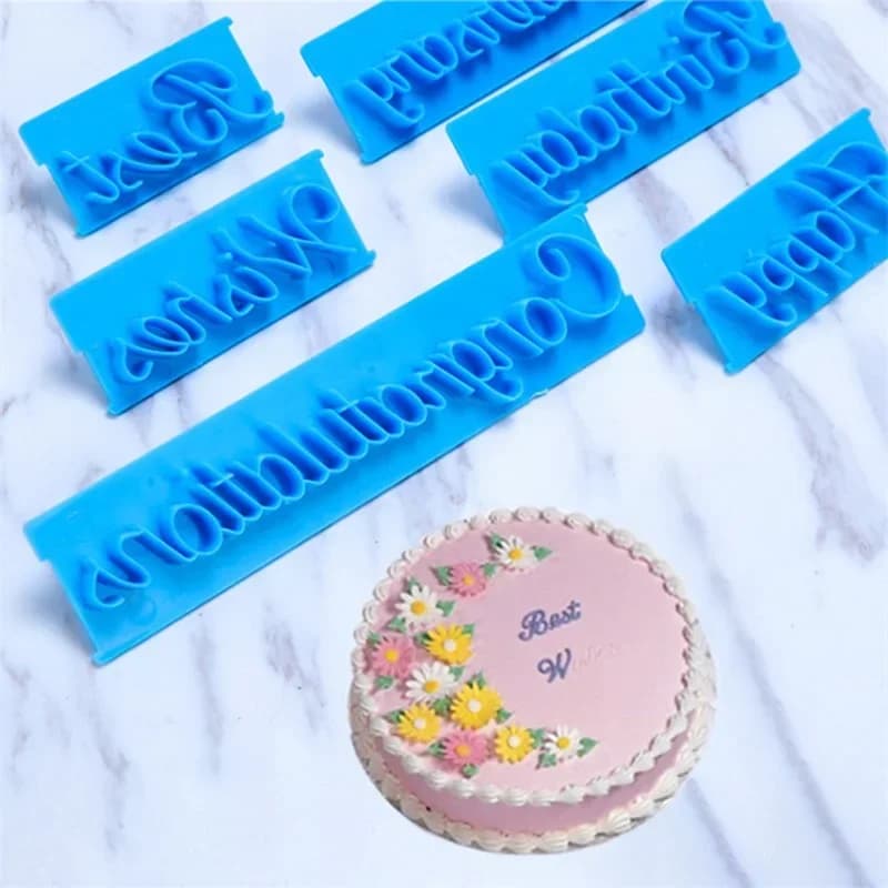6pcs/Set Cake Baking Printing Mold Handwriting Letter DIY Cookie Press Stamp Embosser Best Wishes Fondant Tools Decorations