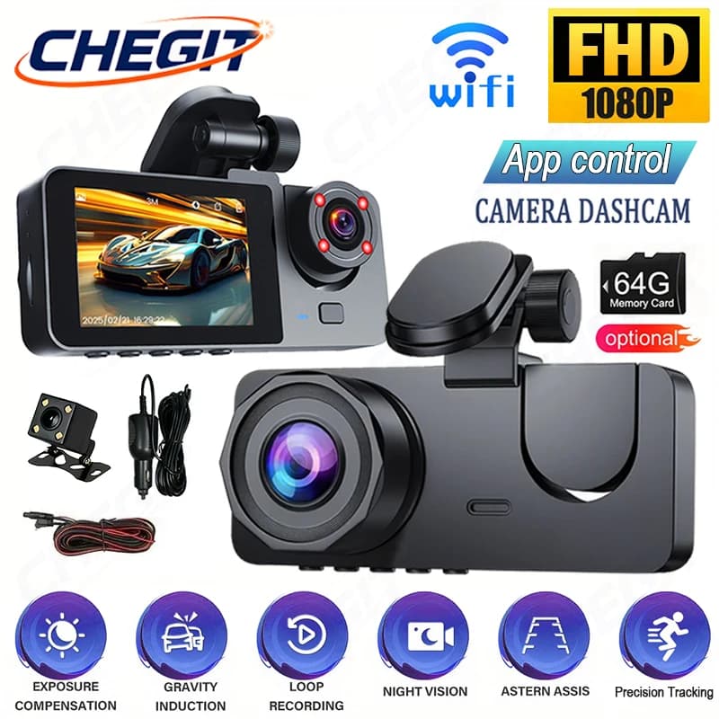 NEW Dash Cam HD 1080P with 2/3 Cameras for Cars, WIFI Video Recorder, DVR for Cars with Front Camera and Rear, Night Vision, Car Accessories