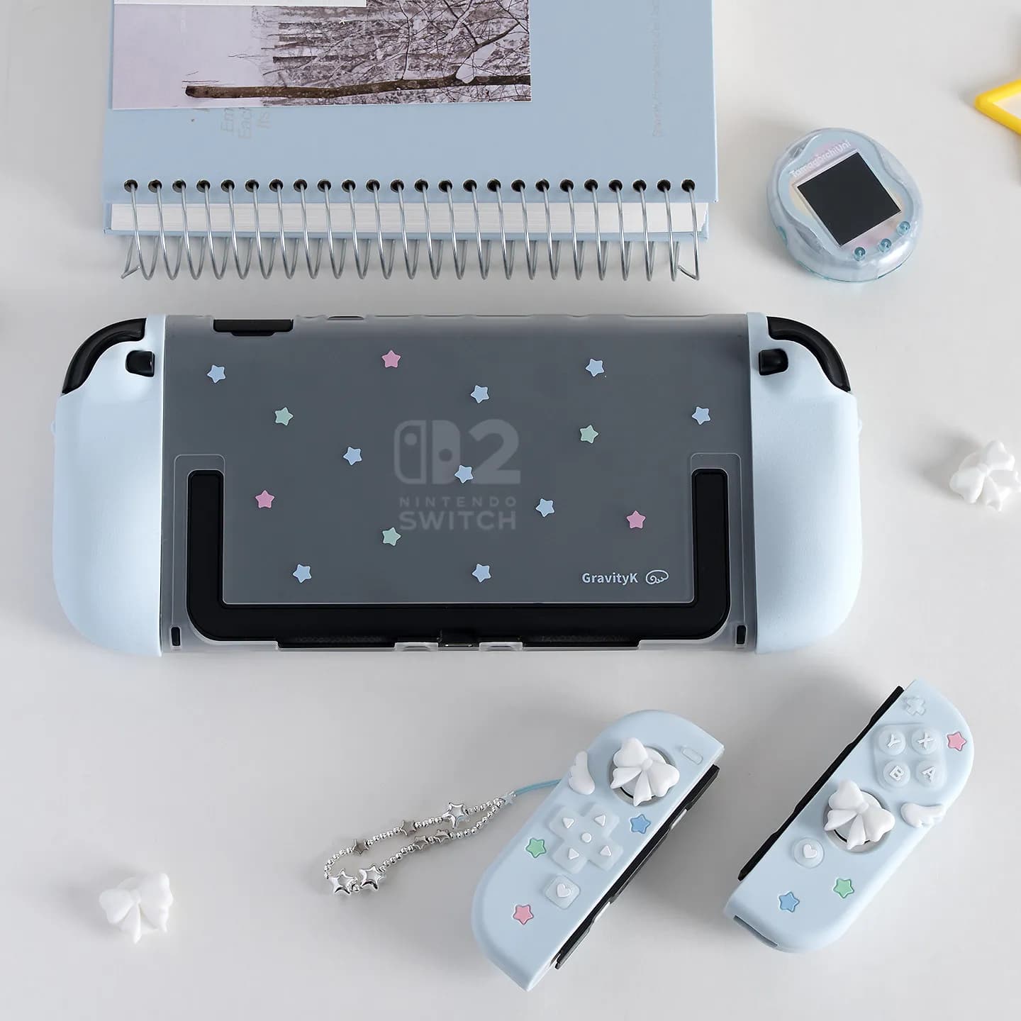 Custodia Protettiva Staccabile in Silicone con Ali a Stella e Copri-Grip a Fiocco per Joy-Con di Nintendo Switch 2 OLED