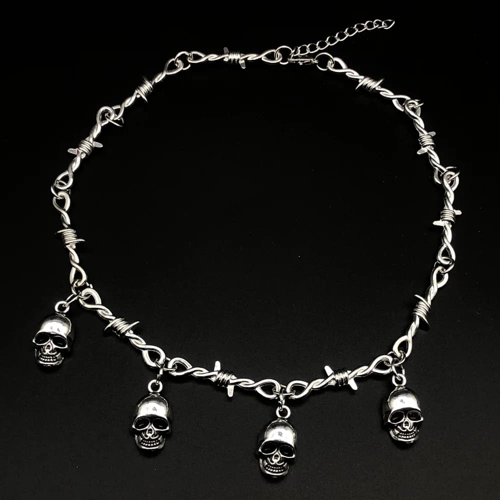 Collana girocollo unisex in ferro con zarcce di filo piccolo Collana girocollo con catena di piccole spine con teschio punk gotico hip-hop da donna