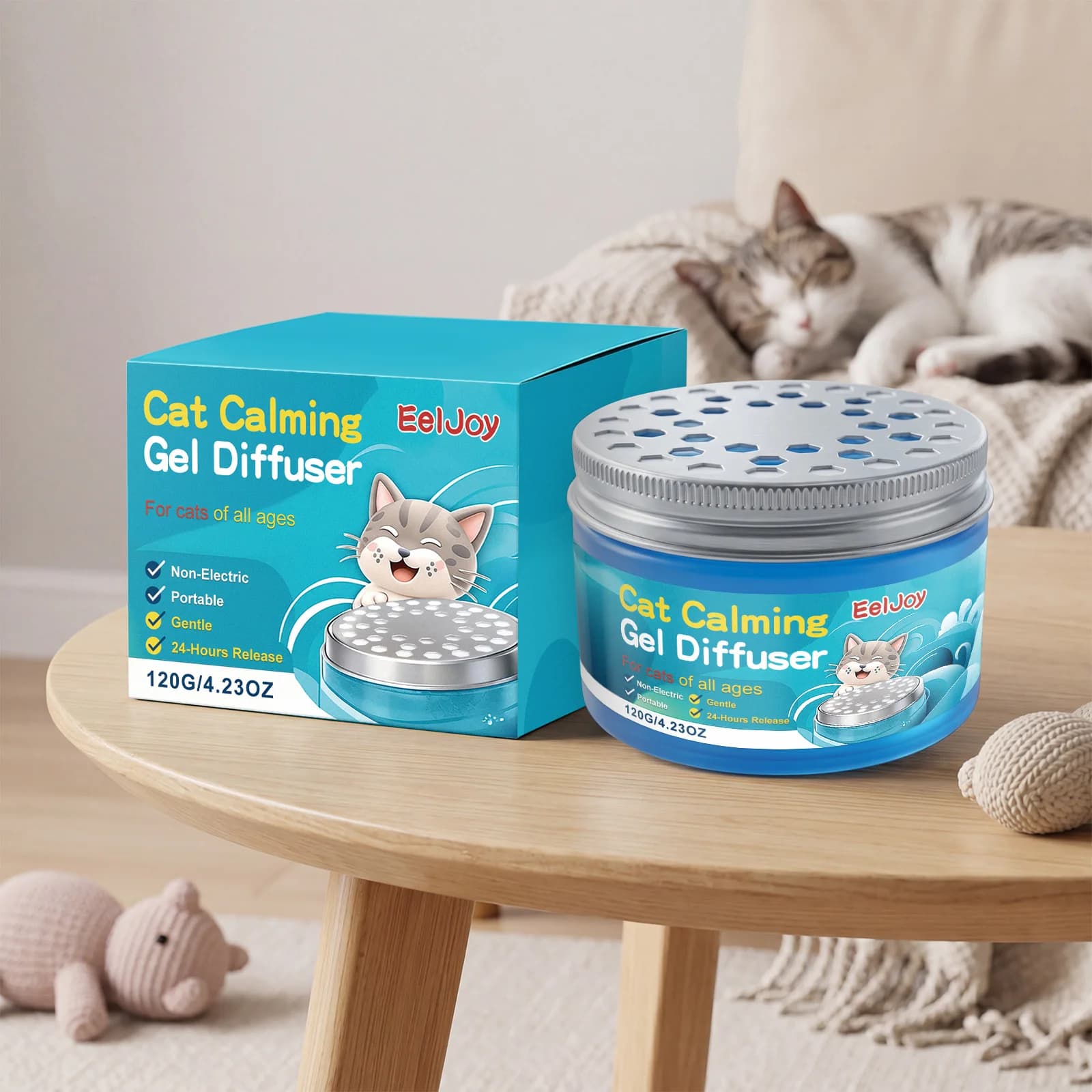 Cat Pheromone Calming Diffuser Gel, Unplugged Cordless Cat Calming, Anxiety Relief, Lasting 2 Months, Adjustable for Home,Car Tr