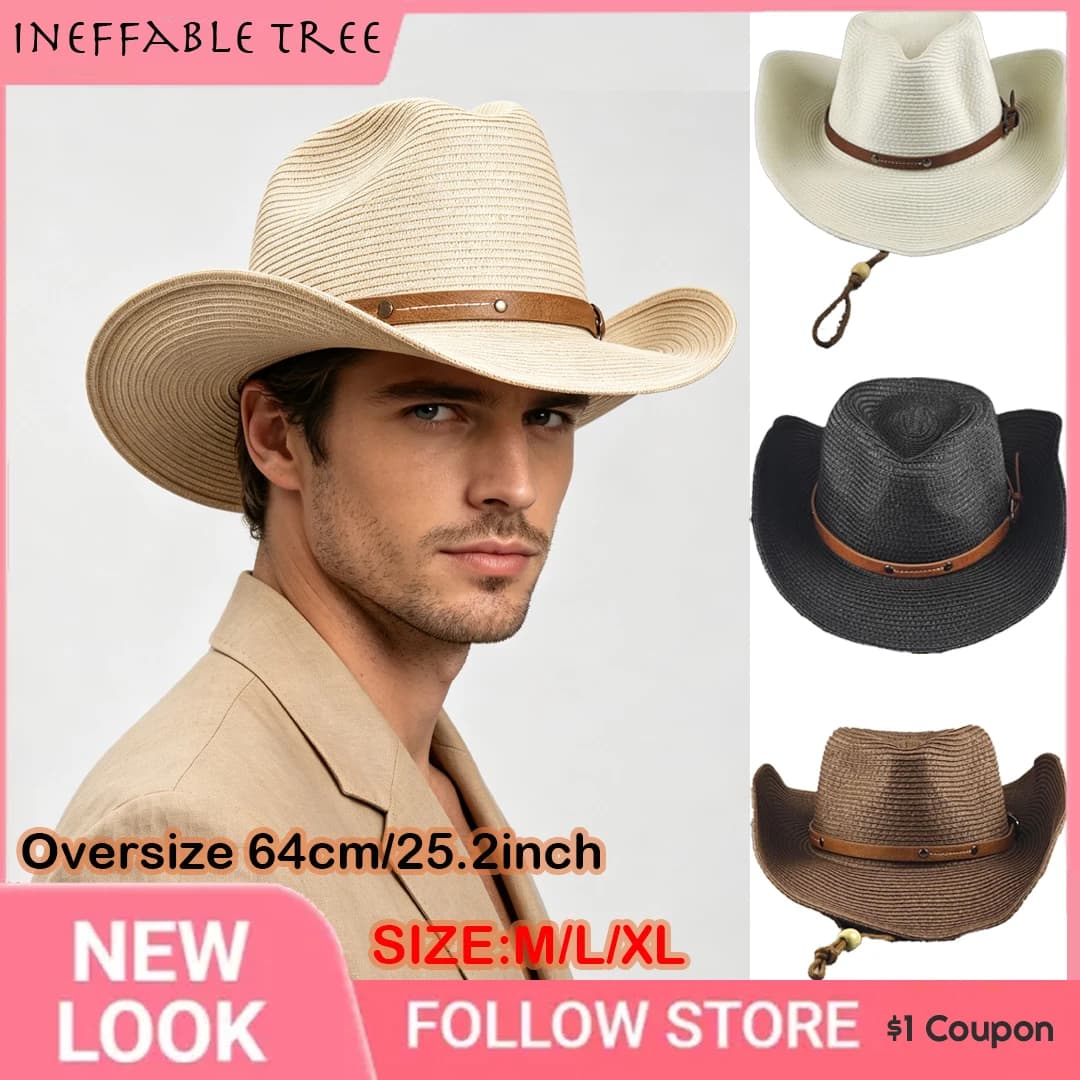 Oversize 64cm Cowboy Sunshade Hat for Men Women Foldable Summer Outdoor Beach Jazz Straw Hat UV Sun Protection Travel Cap Gorra