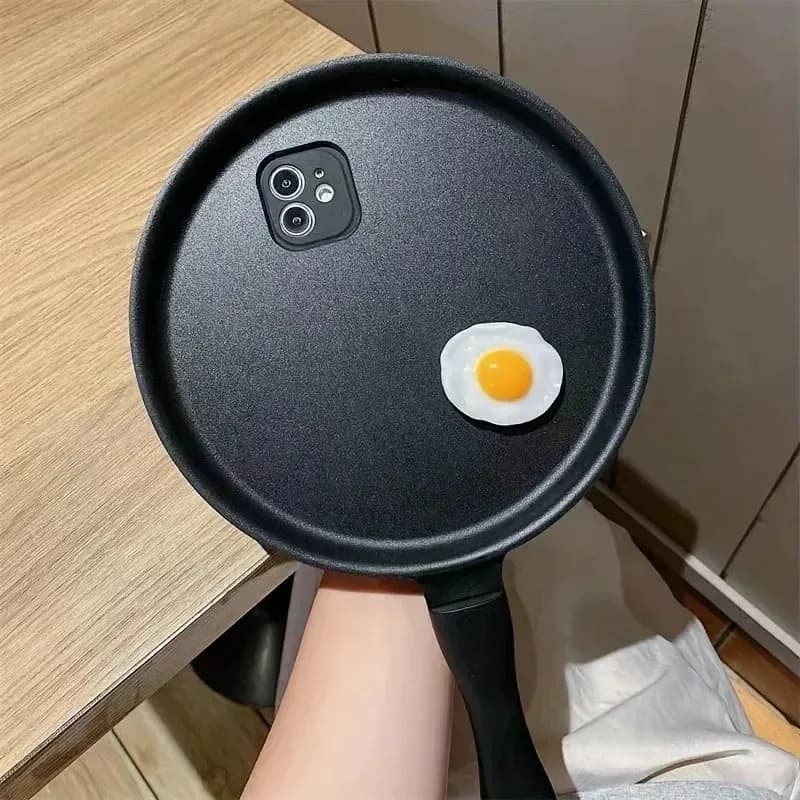 Custodia per telefono a forma di uova fritte, adatta per iPhone 17 16 15 14 13 Pro Max, custodia per cellulare a forma di padella, bella e graziosa, piccolo regalo