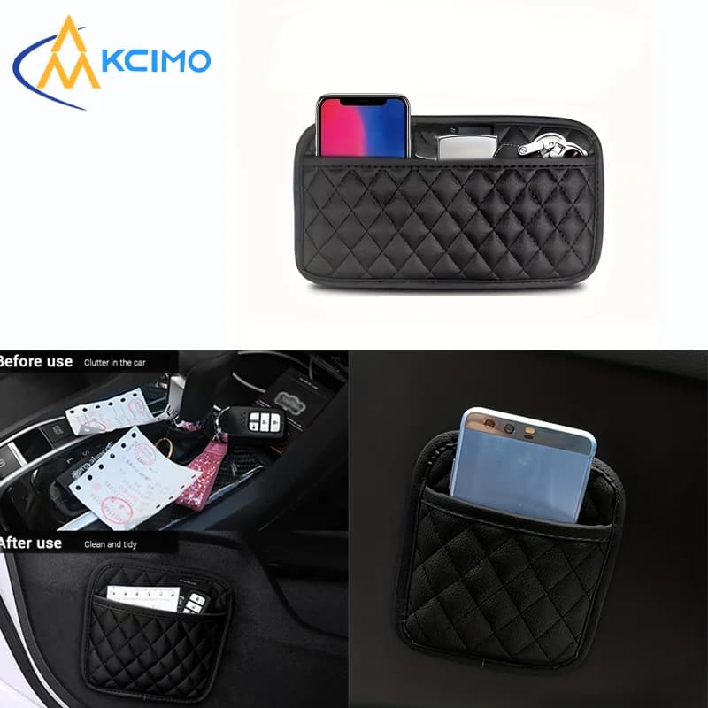 Tasca portaoggetti universale premium in pelle PU per auto, organizer autoadesivo per console portaoggetti sul retro del sedile per piccoli oggetti
