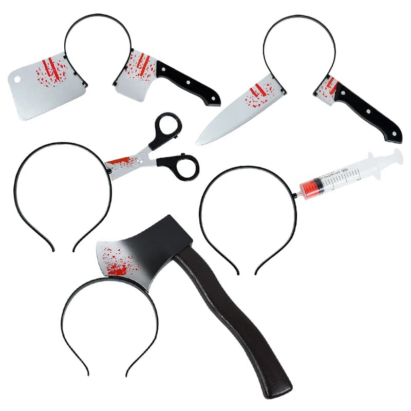1Pc Halloween Horror Wear Head Knife Scissors Syringe Terrorist Hairband Cosplay Fancy Dress Party Costume Trick Toy Spoof Props