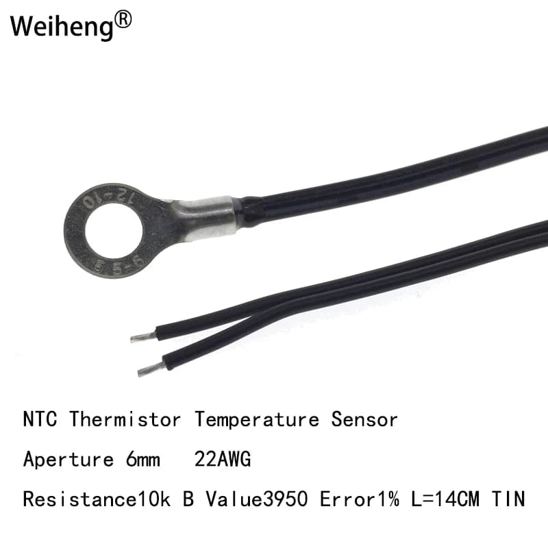 5PCS NTC Thermostore Opening 6mm 22AWG Resistance 10k Value B 3950 Error1% L = 14CM Temperature Sensor TIN