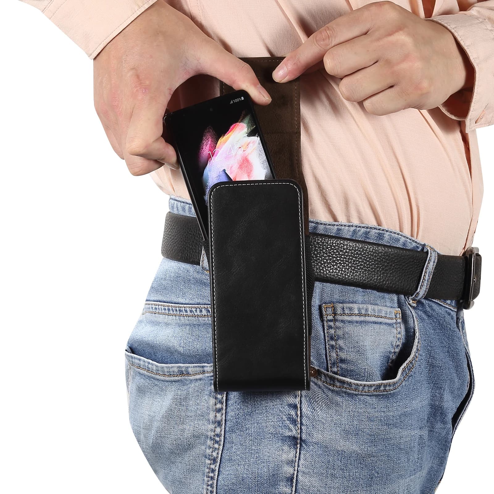 Custodia per fondina con clip da cintura in pelle per Samsung Z Fold 7 6 5 4 3 5G, Galaxy Z Fold7 Fold6 Fold5 Fold4 Fold3 Custodia per marsupio da uomo