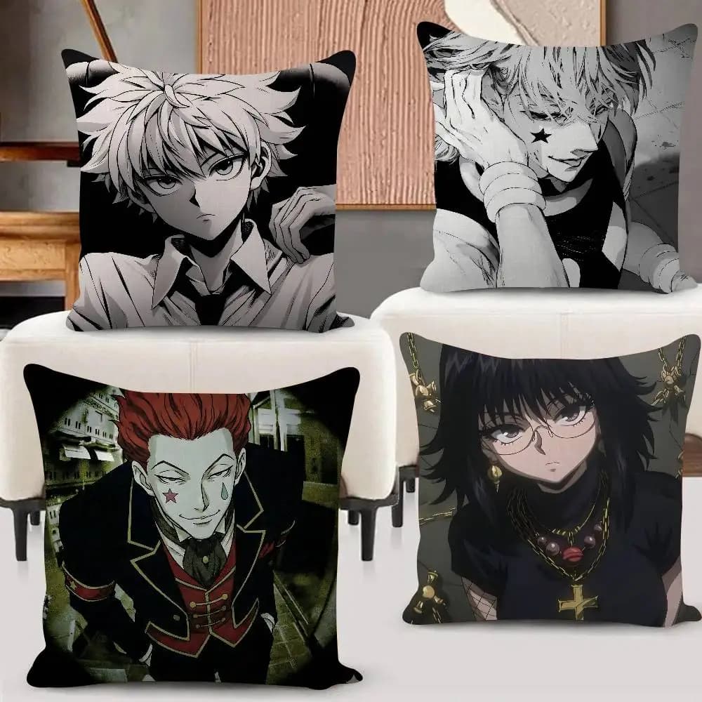 Fodere per cuscini Anime Hunter X Hunter, decorazioni per divano, stampa fronte-retro, in peluche corto, simpatiche fodere per cuscini