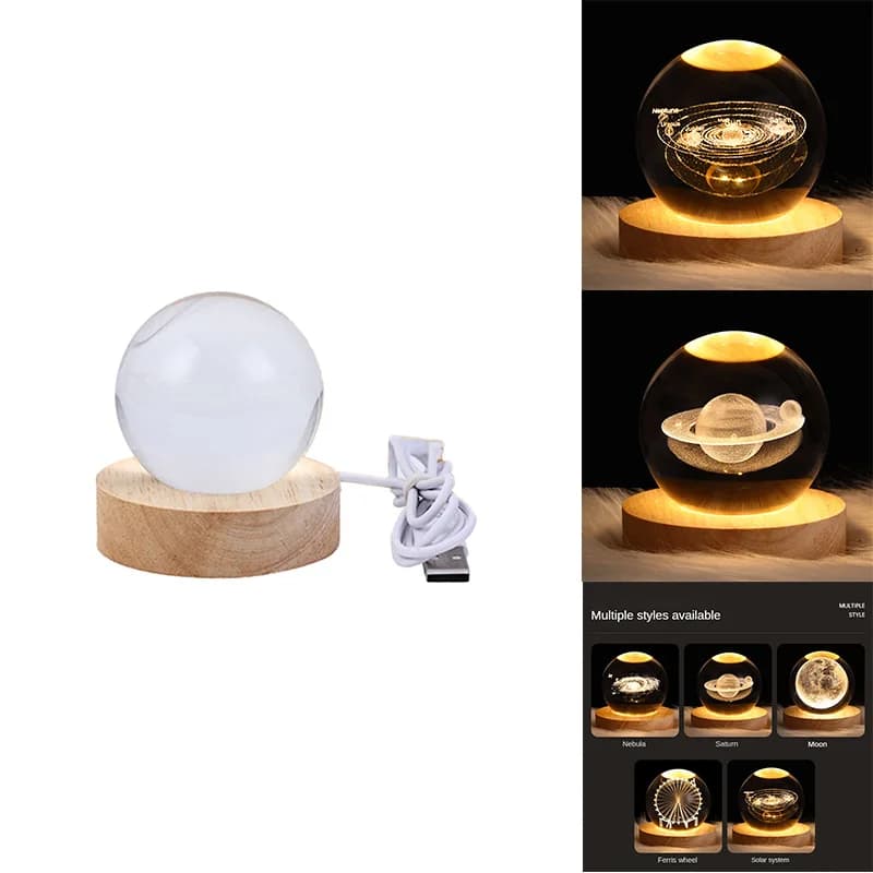 Luce notturna a sfera di cristallo AA46 con base Lampada da tavolo a LED Stelle illuminate Galaxy Luce notturna calda con alimentazione USB per bambini
