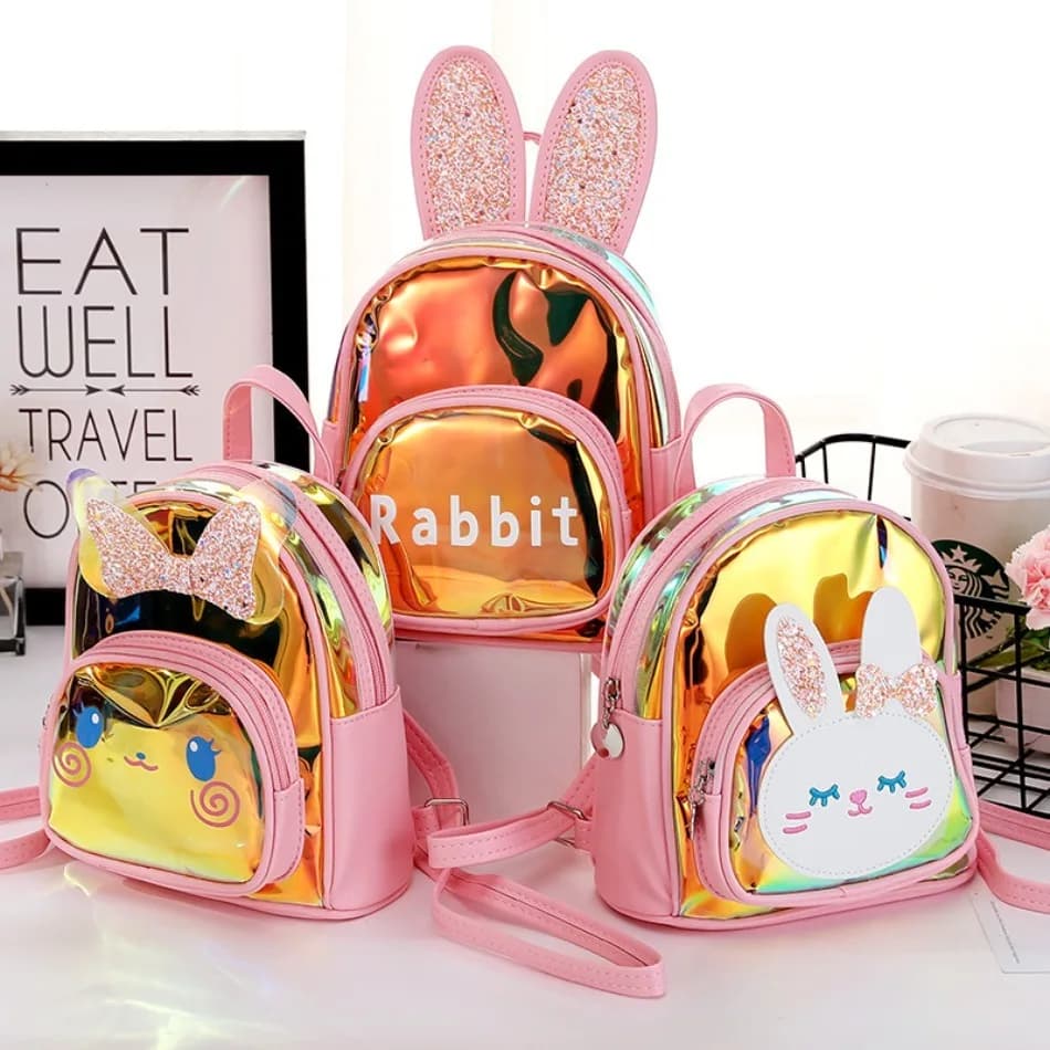 Nuovo Zaino per Bambini a Forma di Coniglio, Leggero, per Viaggi e Tempo Libero, Zaino Laser Carino con Cartoni Animati per Ragazze, Borsa Scolastica per Asilo XC14