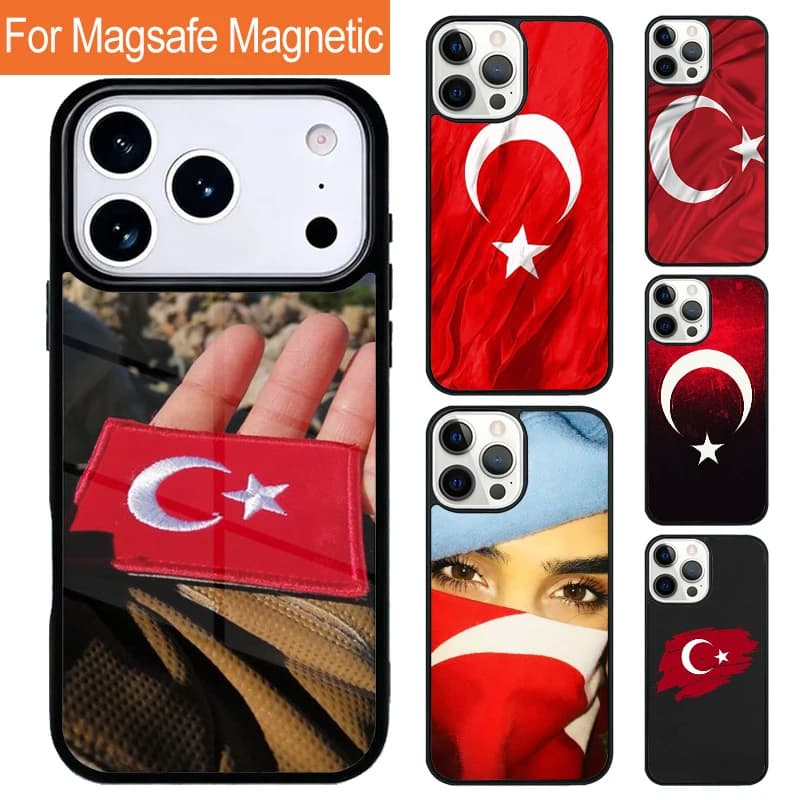Custodia Magnetica Wireless per Telefono con Bandiera della Repubblica Turca di Ankara per iPhone 17 Pro 16 15 13 12 11 Pro Max Air 14 Plus con Cover Magsafe