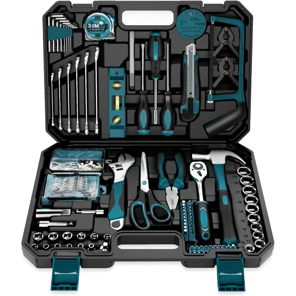 Kit di Attrezzi per Casa da 257 Pezzi, Set di Riparazione Generale con Cacciaviti, Chiavi e Bussole, con Valigetta Portatile