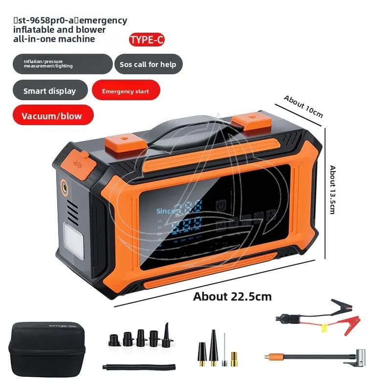 Avviatore di Emergenza Portatile 12V per Veicoli con Compressore d'Aria Wireless e Gonfiatore Pneumatici
