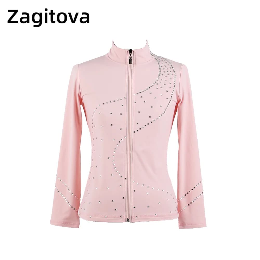 ZAGITOVA Giacca da allenamento per pattinaggio di figura Ragazze Donna Top da pattinaggio su ghiaccio Nero Velluto spesso Diamante