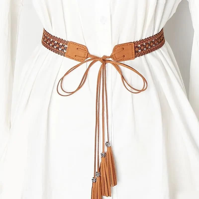 Fashionable Hollow out Lace Belt with Tassel Trim Waist Cord Decorative Chain Dress Waist Cincher Women's Accessory Trendy