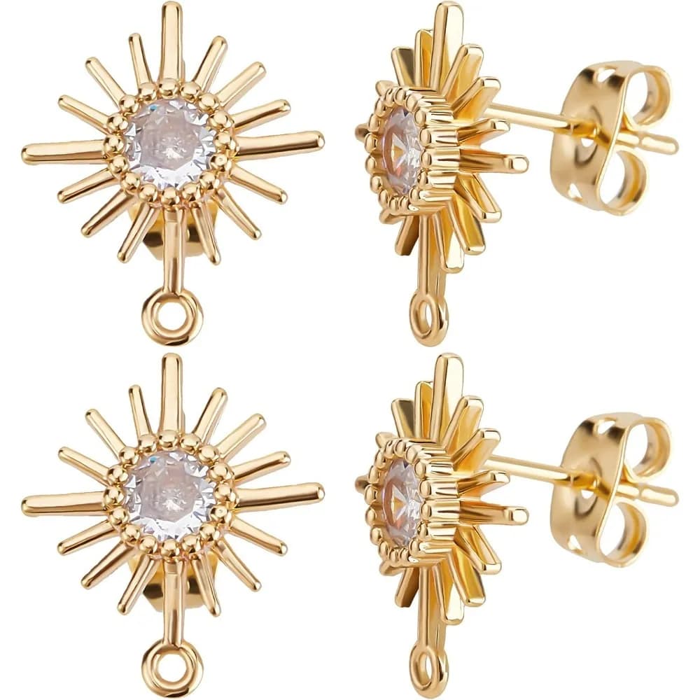 10 pezzi/scatola risultati di orecchini solari placcati in oro 18 carati orecchini con zirconi cubici con perni in argento sterling e kit farfalla