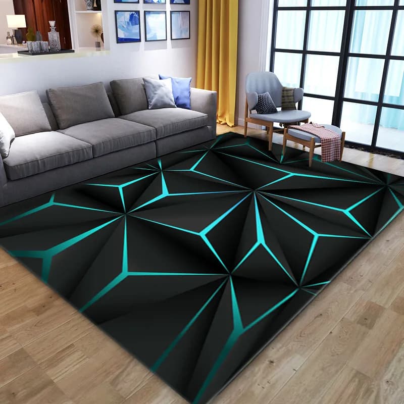 VIKAMA Geometric Pattern Living Room Velvet Carpet, Soft And Comfortable For Gaming Room Sofa, Bedroom Bedside Rug Home Decor