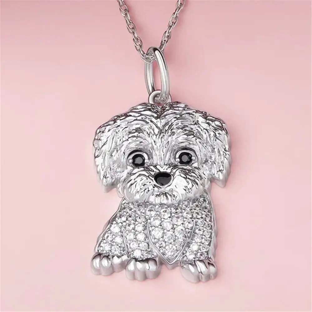 Exquisite Schnauzer Pendant Necklace Cute Decor Maltese Dog Pendant Necklace Puppy Silver Collar Chain Birthday Party