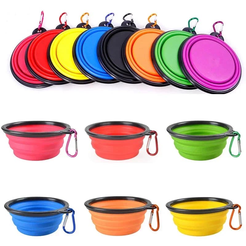 Ciotola per mangiatoia per cani pieghevole portatile in silicone 2 in 1 Dispenser per animali domestici Gatto da viaggio per cani con moschettone Contenitore per acqua per alimenti