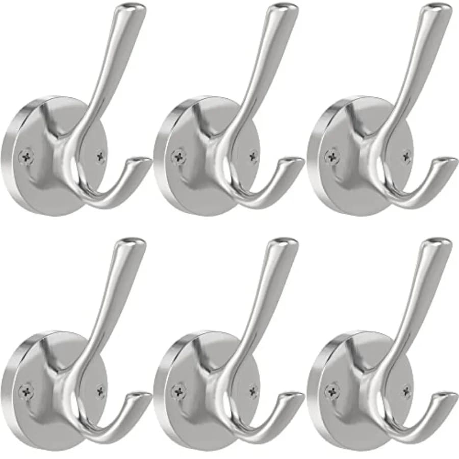Ganci da parete in nichel spazzolato, gancio appendiabiti e appendiasciugamani in metallo resistente, doppio gancio da bagno a parete, ganci per asciugamani per bagno e cabine.