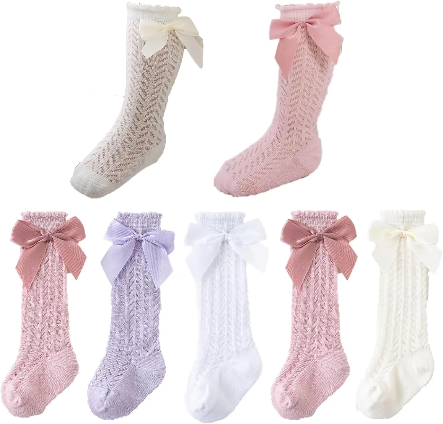 Baby Girls Knee High Mesh Socks Breathable Infants Toddlers Bowknot Dress Socks