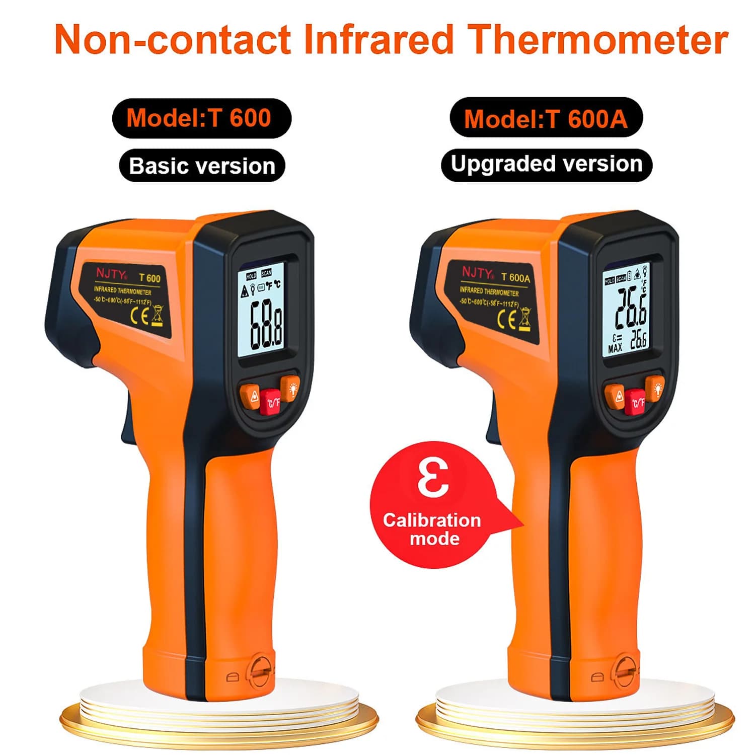 Termometro a Infrarossi NJTY T600 T600A, Pistola Laser per Misurazione Temperatura, Sensore Portatile Senza Contatto IR-LCD, Pirometro Industriale 600 ° C