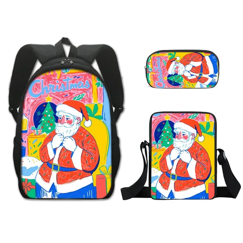 Harajuku Youthful Santa Claus Merry Christmas 3D Print 3pcs/Set Travel bags Laptop Daypack Backpack Shoulder Bag Pencil Case